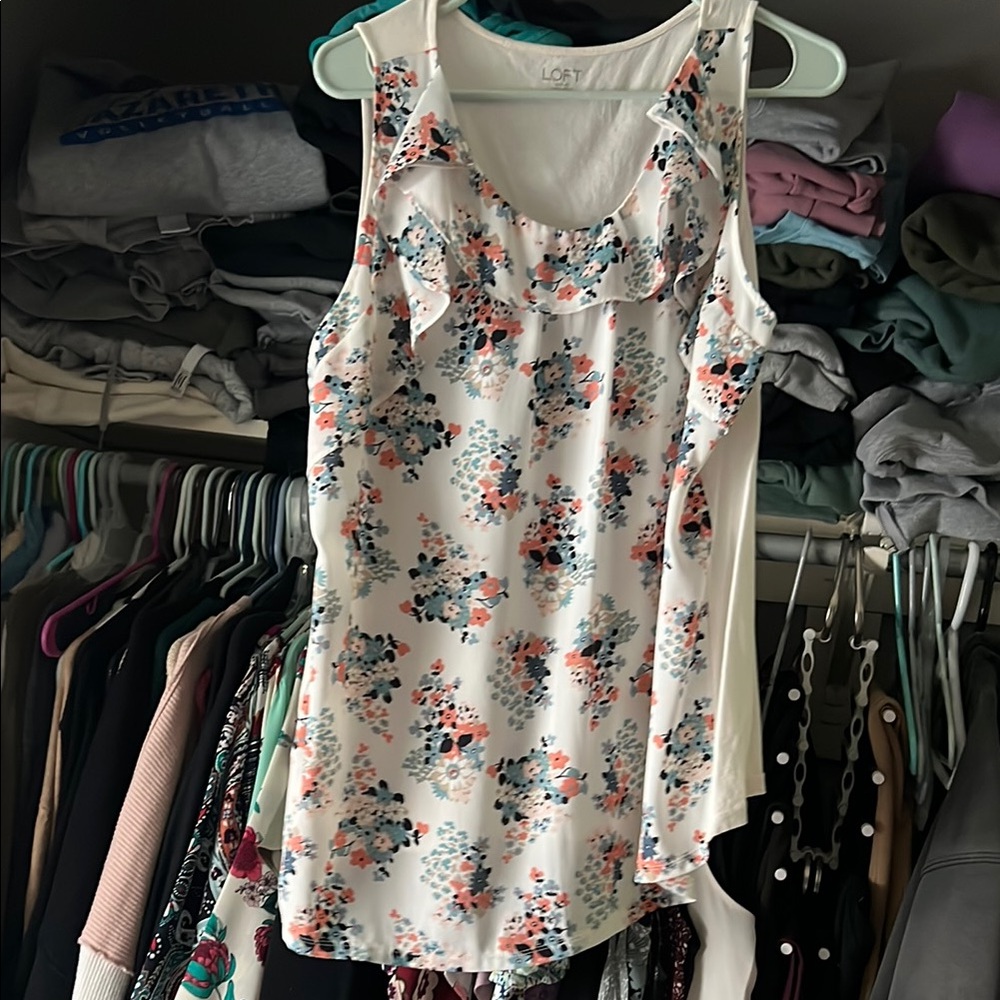 LOFT Floral Sleeveless Top - White and Pink